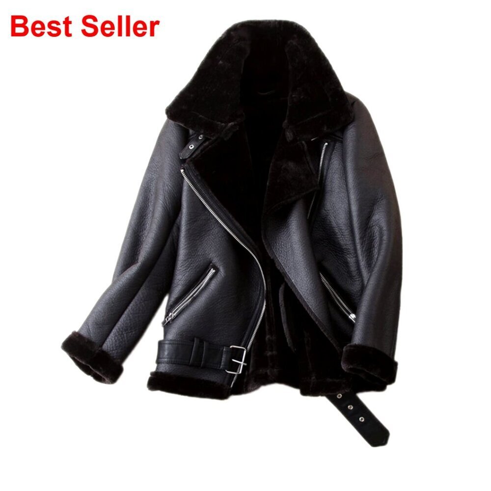 Faux Shearing Moto Jacket Thick Lined Parka Winter Shearling Coat